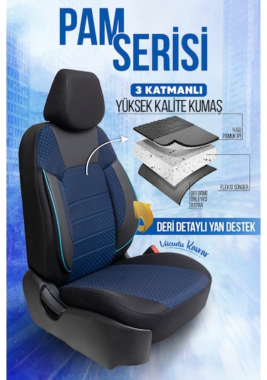Smrautoaccessory Pam Serisi Oto Koltuk Kılıfı Mavi