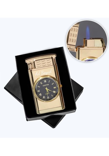 Kişiye Özel Işıklı Saatli Çakmak Gold