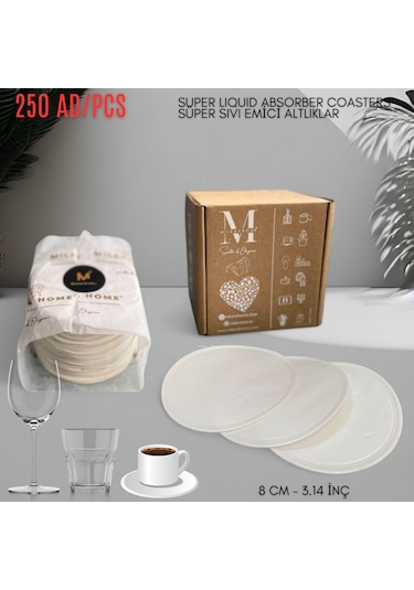 Kağıt Bardak Altlığı Cam Bardak Altlığı 80 Mm Yuvarlak 250 Adet Beyaz