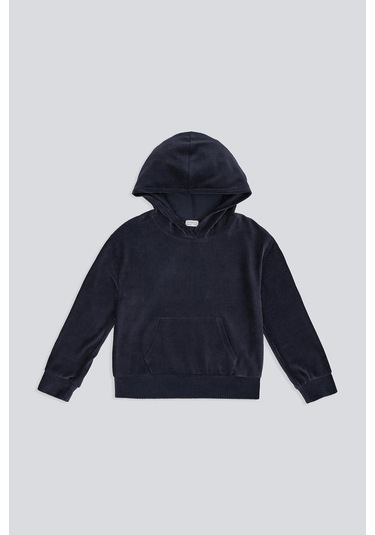 (KIDS GIRL) KADİFE KAPÜŞONLU SWEATSHIRT LACİVERT Lacivert