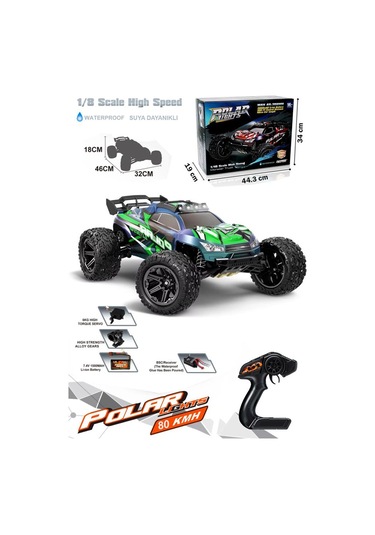 Büyük Boy Kumandalı Yüksek Hızlı Elektrikli Suya Dayanıklı 80km/h 1:8 Rc Oyuncak Araç Full Fonksiyon Araba Yeşil Yeşil