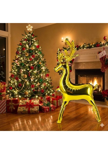 85x41,5 Cm Altın Geyik Boynuz Folyo Balon Yılbaşı Dekoratif Parti Balonu