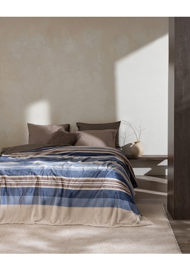 Mozel Çift Kişilik Welsoft Baskılı Battaniye - Mavi/bej 8684427292310 Çok Renkli