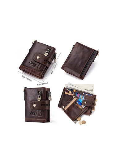 Alibee Jeep Erkek Deri Cüzdan Şık Tasarım Fonksiyonel Zincir Aksesuarlı Kahverengi