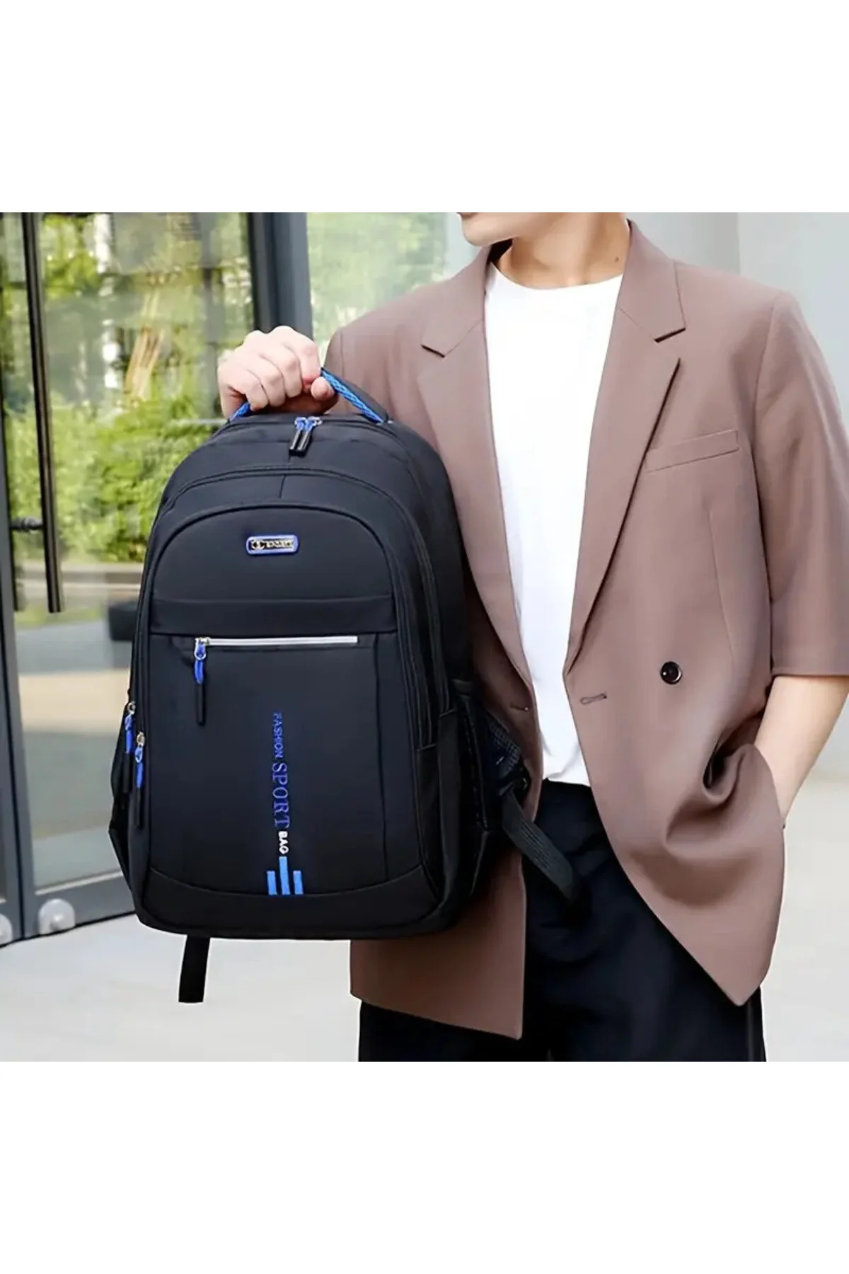 Erkek Okul Ve Laptop Sırt Çantası Su Geçirmez, Çok Gözlü, Geniş İç Hacimli Mavi