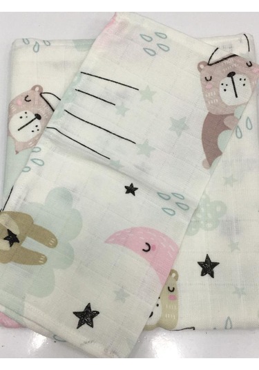 Müslin %100 Organik Pamuk Kumaş Örtü Battaniye 100x100cm+ Ağız Mendili Hediyeli Yeşil Bulut Yeşil Bulut Yeşil