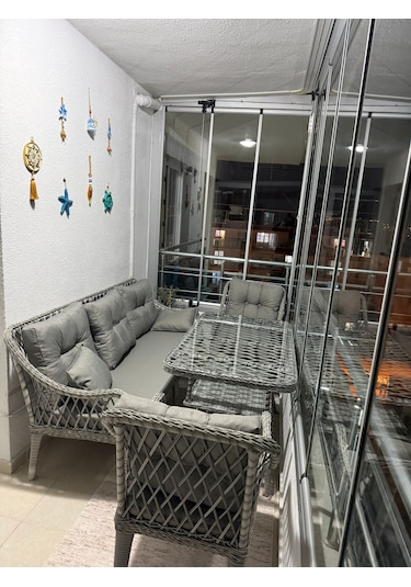 Kaş 3+1+1+masa Rattan Bahçe Balkon Mobilyası Gri