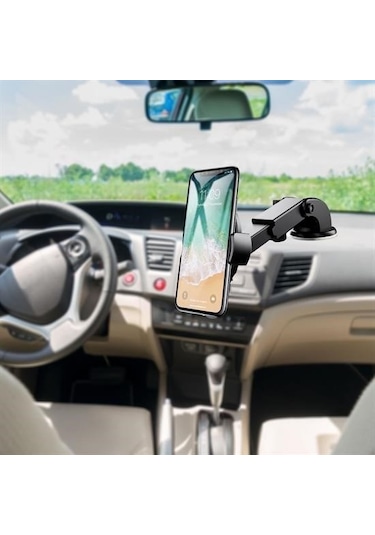 Buffer 360 Derece Dönen Torpido Üstü Uzunluk Ayarlamalı Vantuzlu Teleskopik Araç Telefon Tutucu -m11