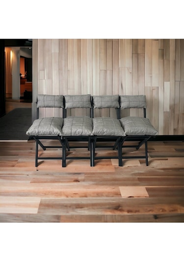 Modern Style Home Minderli Balkon Bahçe Mutfak Bistro Set Katlanır 4+1 Masa-sandalye Açık Gri