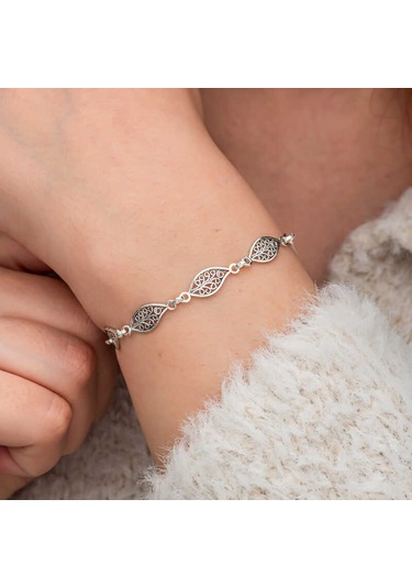 Artsmagazinmücevher Gümüş Telkari Yaprak Desenli Kadın Bileklik