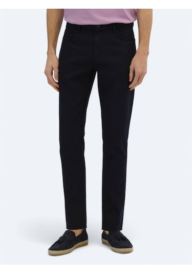 Lacivert Düz Dokuma Regular Fit Casual Pamuk Karışımlı Pantolon Lacivert