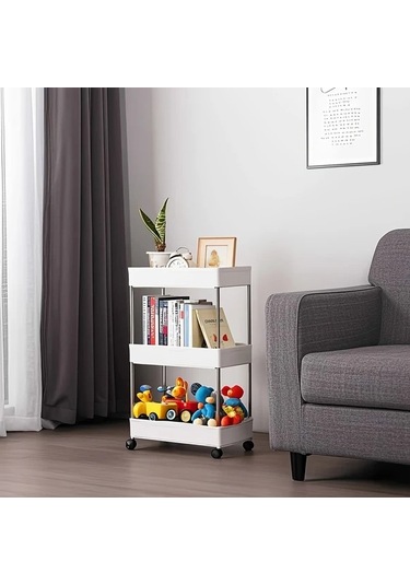 Sunshine011 3 Katlı İnce Siyah Tekerlekli Metal Depolama Arabası, Mutfak Banyo Çamaşır Odası İçin Dikey Organizatör, Montaj Gerekmez Siyah