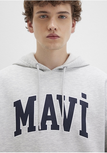 Mavi - Mavi Logo Baskılı Kapüşonlu Gri Sweatshirt 067149-80196 Gri