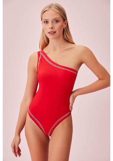 Suwen Scarlet Tek Omuz Detaylı Mayo Sb25610082d082 Kırmızı