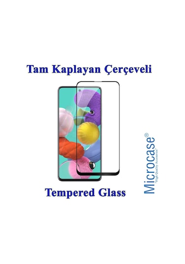 Samsung Uyumlu Galaxy A51 Tam Kaplayan Çerçeveli Tempered Cam - Siyah