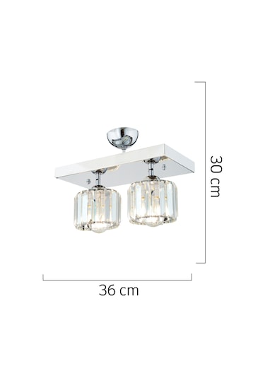 Sabrina 2 Li Krom Kaplama Plafonyer Kristalli Taşlı Modern Tasarım Kristal Salon Avize