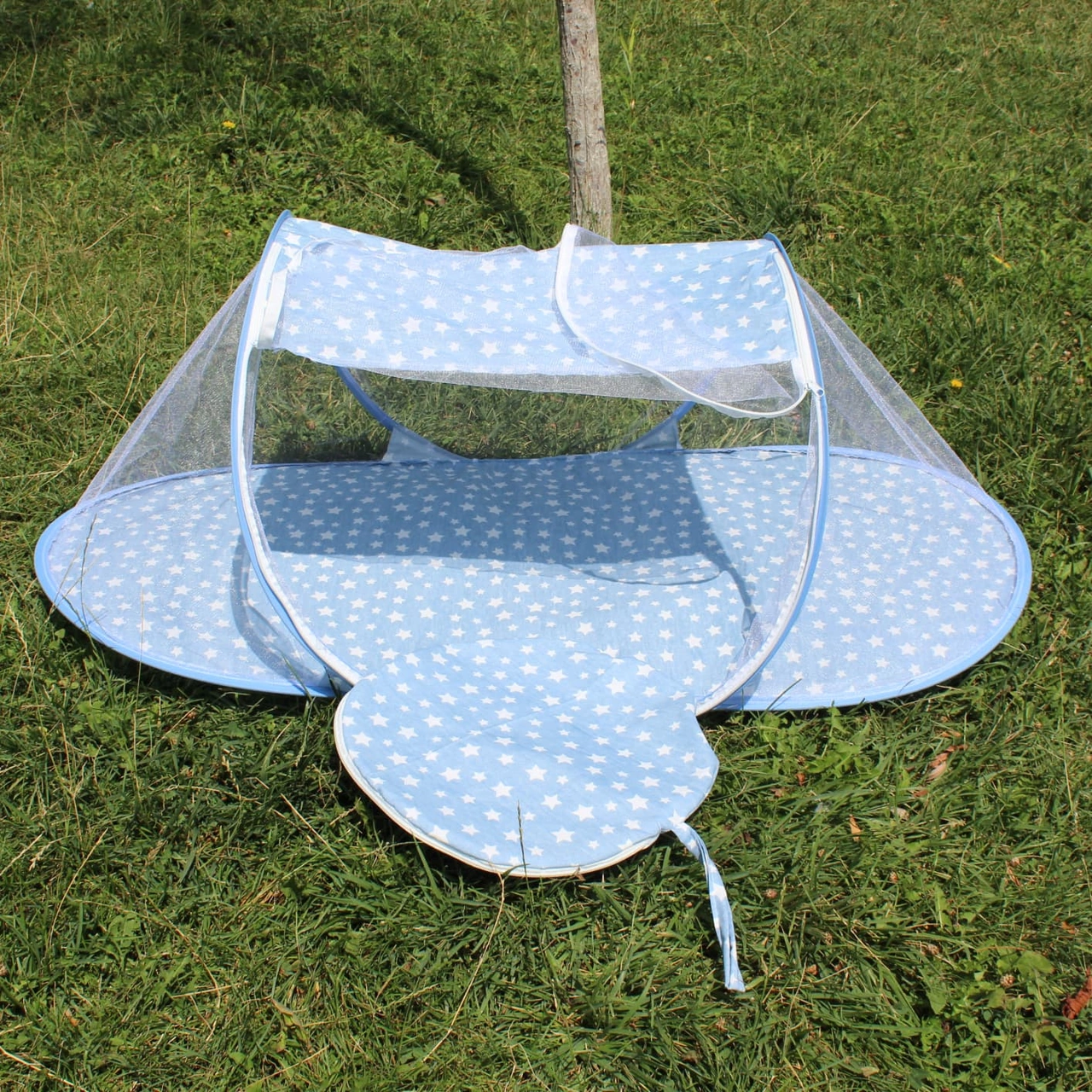 Katlanabilir Mavi Bebek Cibinlik Çantalı Tül Sineklik Haşere Koruyucu Bebek Gölgelik 120-60 CM