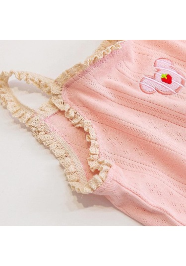 Pembe Kızların Ev Giyim Seti Çocuk Yaz Jartiyer Pijama Ince Kesit Bebek Yelek Klima Giyim Takım Elbise Ayı Nakış Pembe