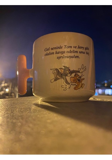 Tom & Jeryy Krem Rengi Eğlenceli Yazılı Esprili Tasarım T Kupa