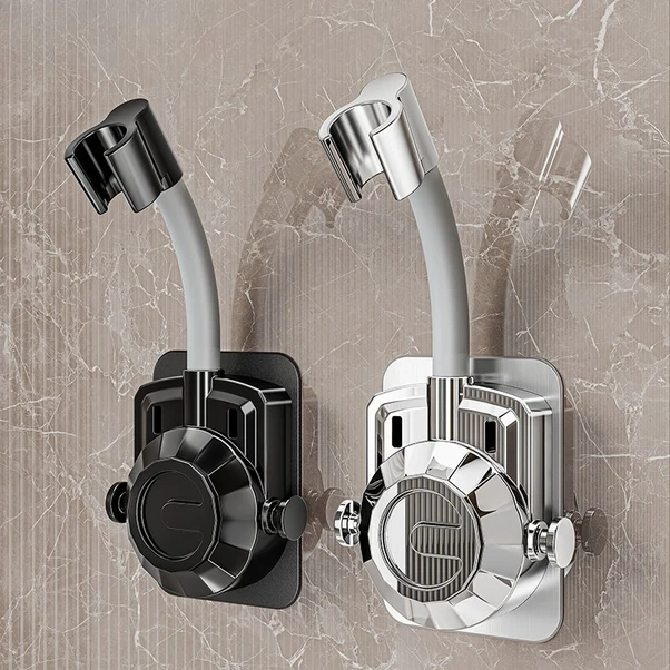 Elmpaly Duş Başlığı Askısı Deliksiz Siyah Tek Parça Modern Banyo Aksesuarı Siyah