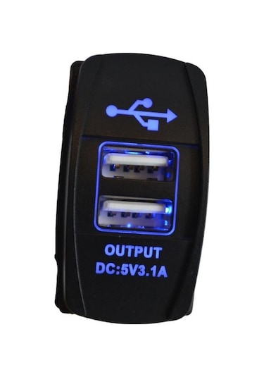 12v-24v Telefon Şarj Cihazlı Usb 3.1a Anahtar Tipi Mavi Işık