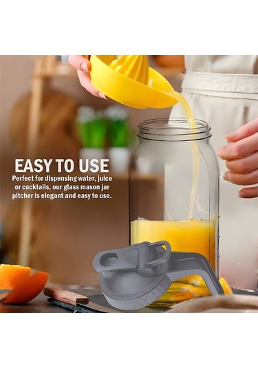 Qingmipy Sızdırmaz Geniş Ağızlı Cam Sürahi, 2 Litre Filtreli Soğuk Demleme İçecek Kabı, Su/meyve Suyu/çay/süt İçin Gri