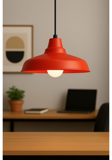 Lunora Metal Tekli Kırmızı Sarkıt Avize Retro Model Salon Avize