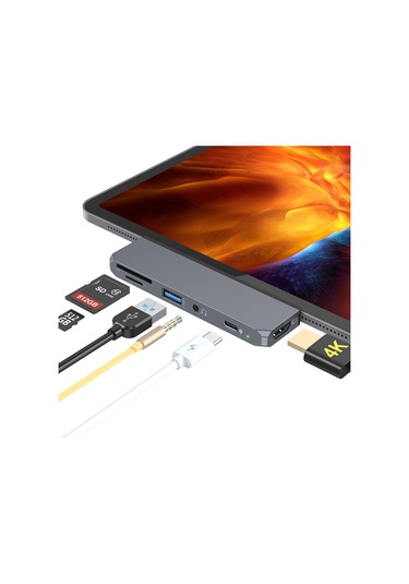 Maiyame İpad Pro Uyumlu 2018 İçin Usb C Hub, Usb 3.0, Sd/tf Kart Okuyucu, 3,5 Mm Kulaklık Girişi, Pd Şarj Özellikli Usb Type-c - 4k Hdmı Adaptörü
