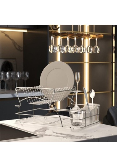 Geseus Home İki Katlı Tabaklık Bulaşıklık Krom Şeffaf Kb009 Krom