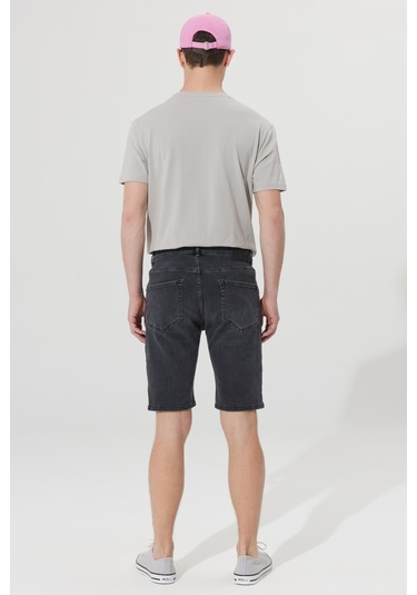 Ac&Co / Altınyıldız Classics Erkek Grı Slim Fit Dar Kesim Pamuklu Esnek Denim Şort