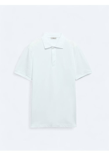 Beyaz Düz Polo Yaka %100 Pamuk T-shirt Beyaz
