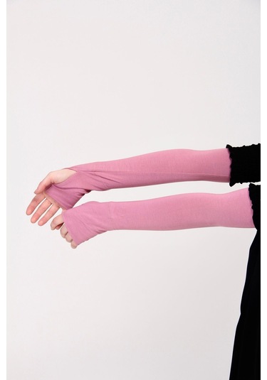 Parmak Geçmeli 45cm Likralı Penye Kolluk 1 Çift Pembe