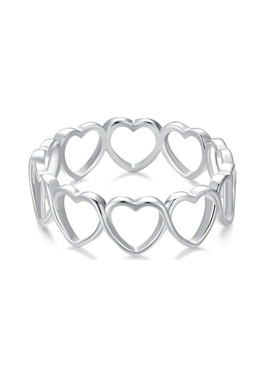 S925 Sterling Silver Oxidized Heart-shaped Hollow Ring No.8 Çok Renkli