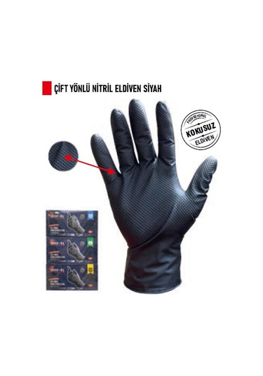 Bay-el Nitril Eldiven Çift Yönlü Siyah M 50 Li Ekstra Kalın Dokulu Tamirci Eldiveni