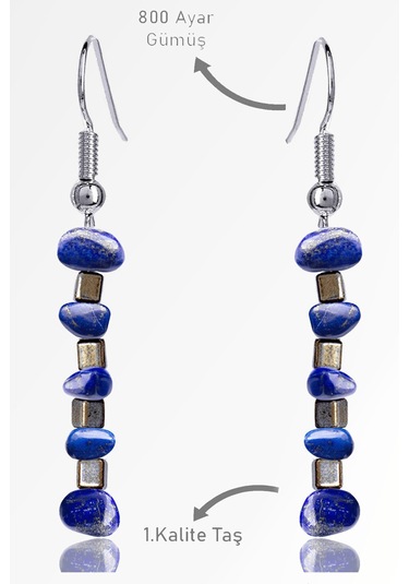 Sertifikalı Ham Kırık Taşlı Model Lapis Lazuli Taşı Küpe Çok Renkli
