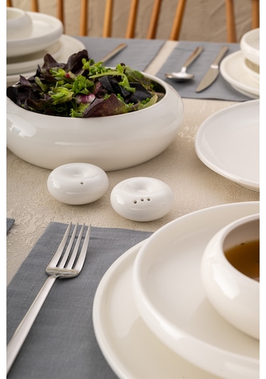 İstanbul Porselen Kınalıada 53 Parça 12 Kişilik Yuvarlak Yemek Takımı Beyaz