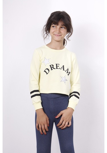 Toontoy Kız Çocuk Yıldızlı Dream Baskılı Sweatshirt Sarı