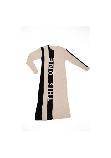 Kadın Krem This One Yazılı Uzun Triko Elbise Krem