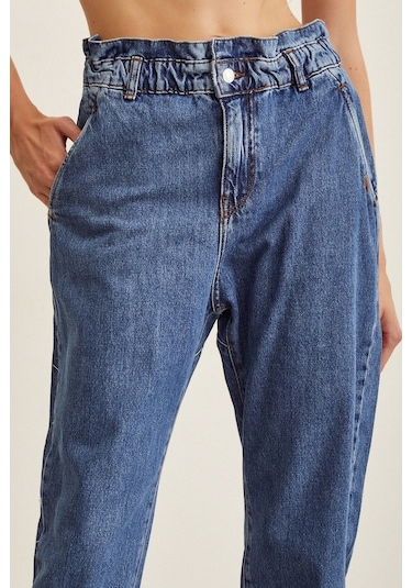 Never More Beli Lastikli Mom Jean Mavi