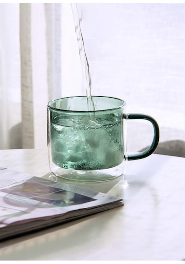 Cam Çift Cidarlı Kupa Yeşil 250ml Cam0321