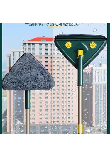 Yaozixa Ev İçi Cam Ve Zemin Temizliği İçin El Yıkamadan Kullanıma Hazır Üçgen Mop - Yeşil Ultra İnce Lif, 1 Güçlendirilmiş Çubuk + 1 Lif Bezi