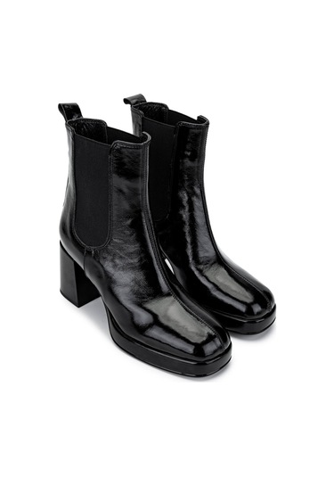 Tamer Tanca Kadın Hakiki Deri Siyah Rugan Topuklu Bot 1078 2506-07 Bn Bot Sk24-25 Sıyah Rgn SiyahRugan