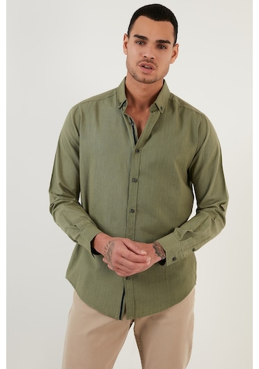 Buratti Pamuklu Regular Fit Düğmeli Yaka Erkek Gömlek Cf20S111871 Haki