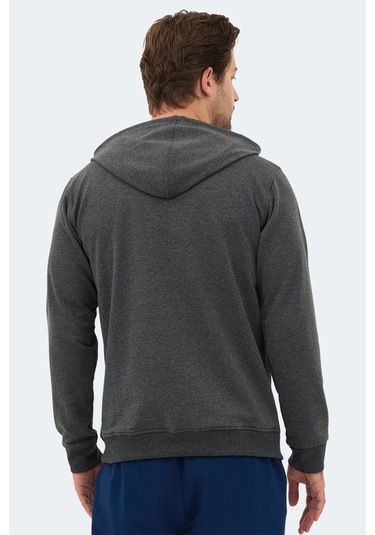 Slazenger Ozzy In Erkek Kanguru Cepli Kapüşonlu Koyu Gri Sweatshırt Koyu Gri