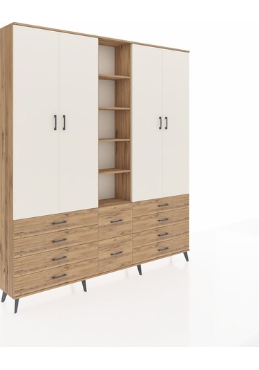 Arges Dolap 9 Raflı 10 Çekmeceli 2 Askılı 220x30x243 Çam-aytaşı/çam Aytası/atlas Çam