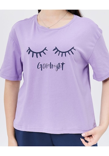 Bella Dossi Pamuklu Kısa Kollu Baskılı Şortlu Kadın Pijama Takımı Mor