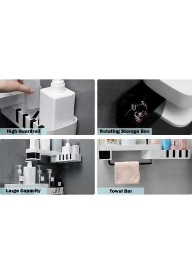 Dancemonkey Banyo Köşe Montajlı Dolap Tutucu, Kancalı Depolama Rafı Beyaz - Gri