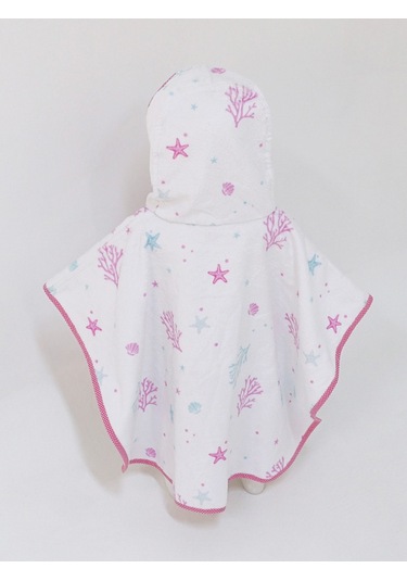 Airycot Denizkızı Desenli Çocuk Panço Havlu Beyaz