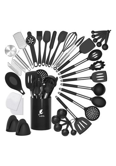 Manila 43 Parça Isıya Dayanıklı Silikon Standlı Servis Seti Gri