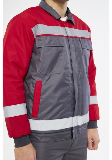 Mervem Kırmızı Robalı Gri Soğuk Hava Montu Su Ve Rüzgar Geçirmez